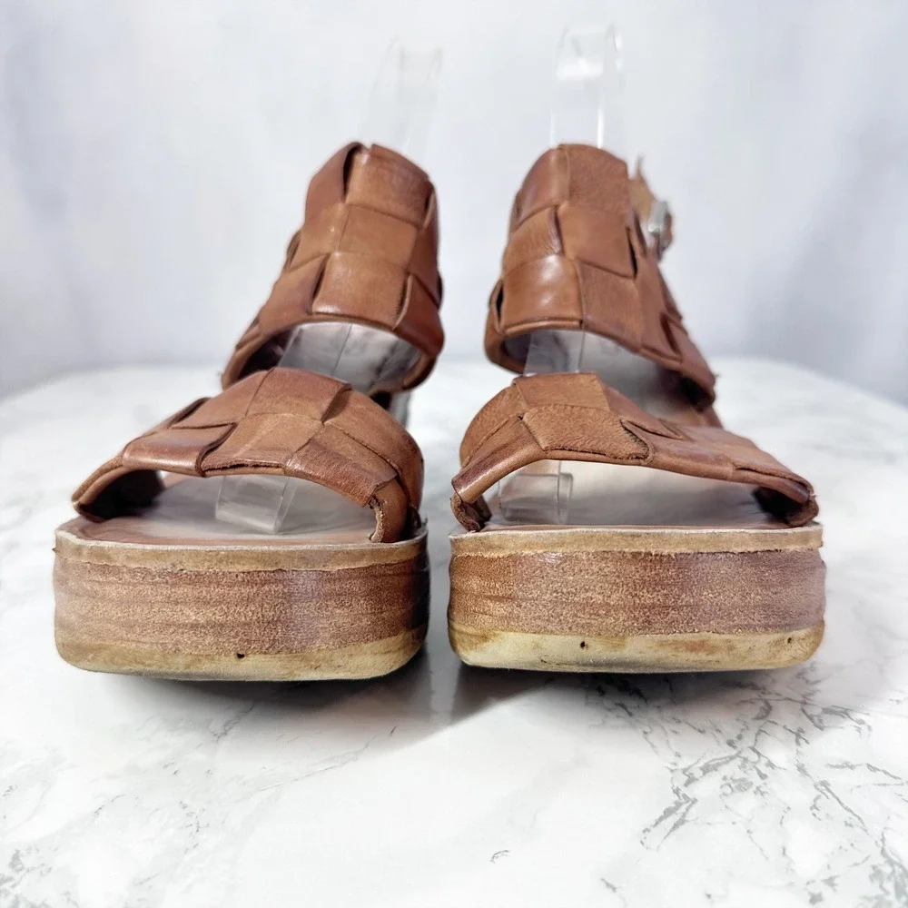 A.S. 98 Nasser Woven Tan Brown Leather Platform Wedge Sandals Women's Size 40